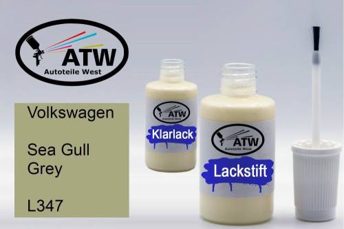 Volkswagen, Sea Gull Grey, L347: 20ml Lackstift + 20ml Klarlack - Set, von ATW Autoteile West.